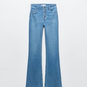 Zara Light Blue High-Rise Wide-Leg Jeans with Button Fly